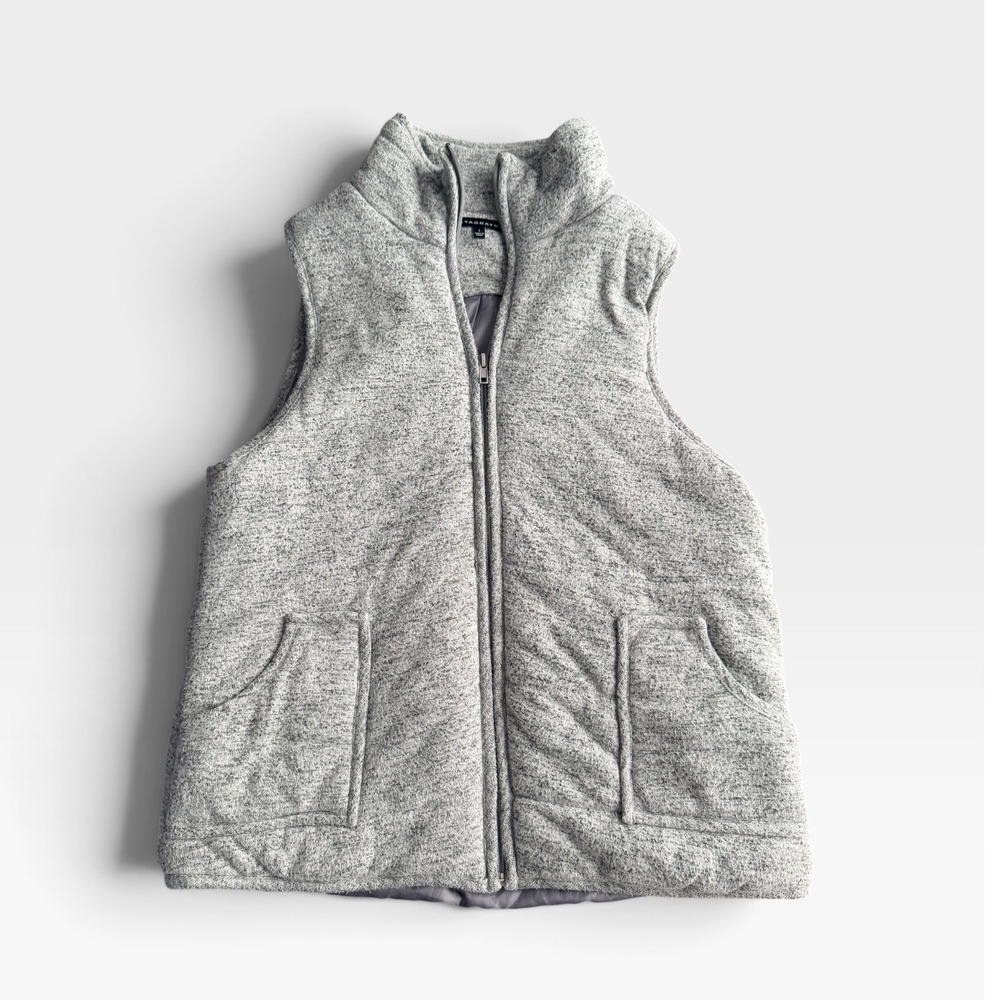 Staccato Womens Gray Marl Quilted Full Zip Vest Stand Collar Pockets Size L